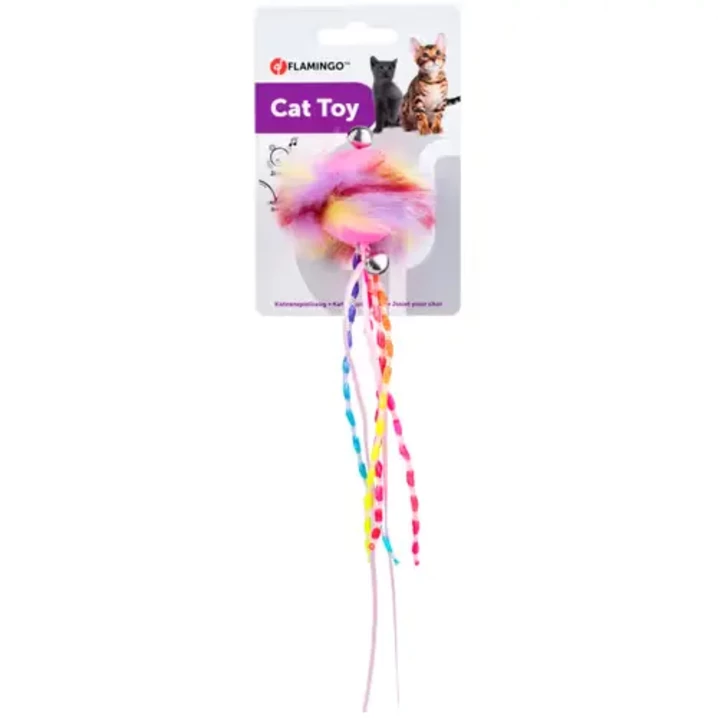 FLAMINGO Cat Howi Ball Ribbons - gumowa piłeczka dla kota, z futrem, wstążkami i dzwoneczkami, różowa - 2