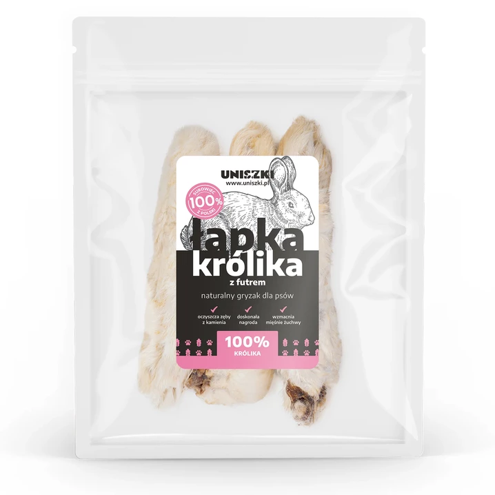 UNISZKI suszone łapki królicze z sierścią - naturalny gryzak dla psów, 100g