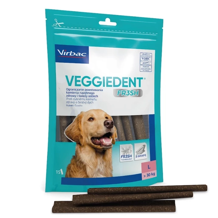 VIRBAC Veggiedent - gryzaki dentystyczne dla psów ograniczające odkładanie kamienia i odświeżające oddech, rozmiar L