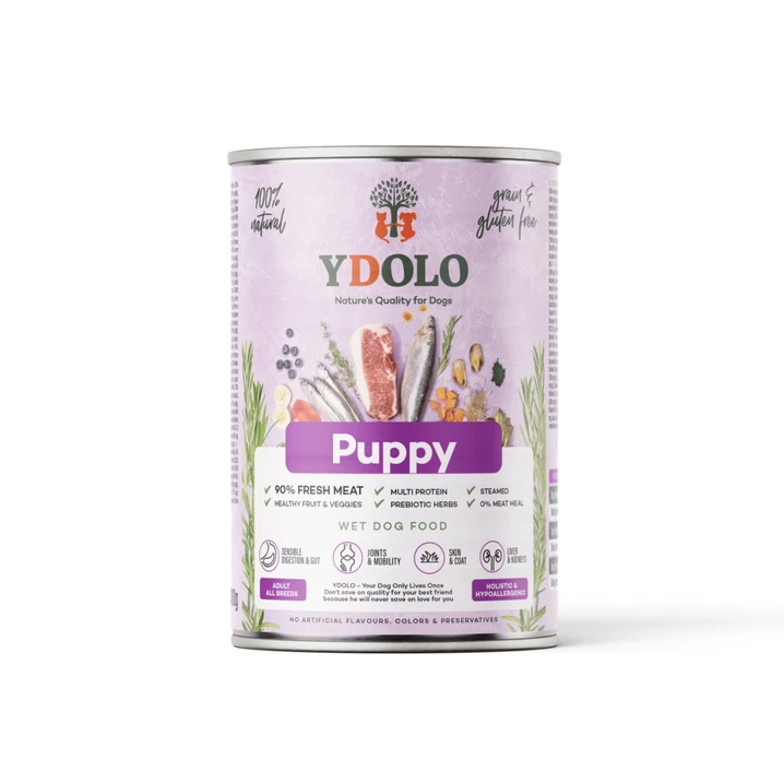 YDOLO Healthy&Pure Puppy - wysokomięsna, mokra karma dla szczeniaka, z mięsa wieprzowego Iberico i ryby 400g