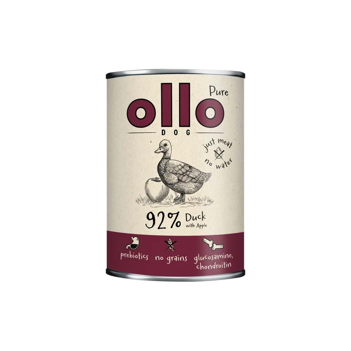 OLLO Pure Duck - mokra karma dla psa o bardzo wysokiej zawartości mięsa mięśniowego, kaczka z jabłkiem 400g