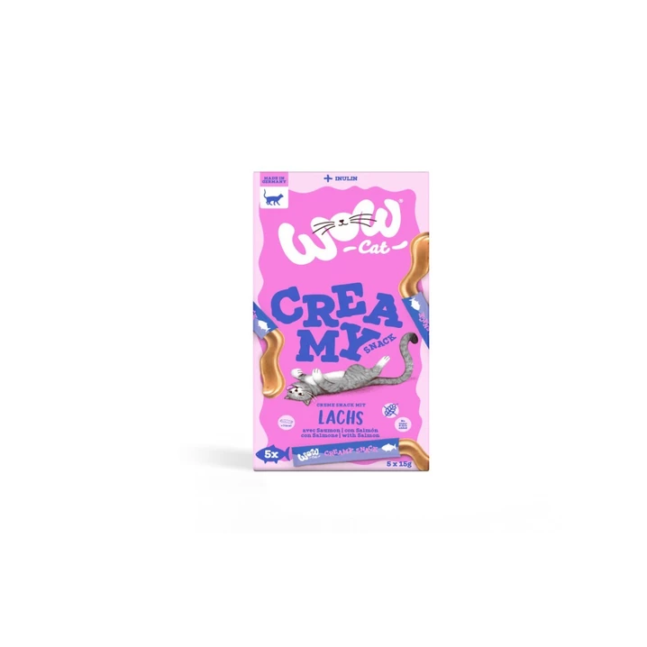 WOW CAT Creamy Snack Salmon - kremowy sosik dla kota z dodatkiem inuliny, z łososiem 5x15g