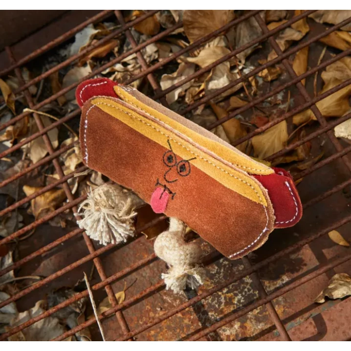 GREEN&WILD'S Harry the Hot Dog - bardzo wytrzymała zabawka dla psa z naturalnej skóry i juty 19cm - 6