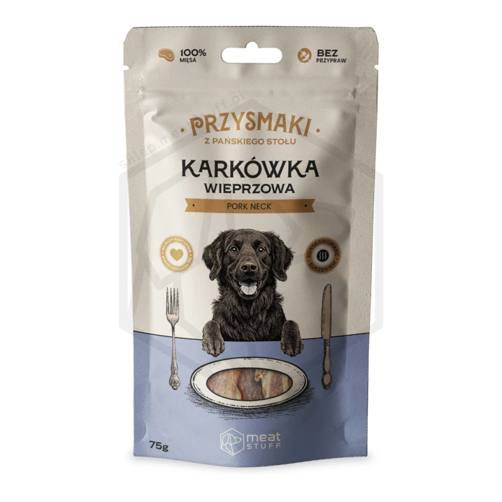 MEATSTUFF Przysmaki z Pańskiego Stołu - aromatyczne plastry z karkówki wieprzowej 100% mięsa 75g