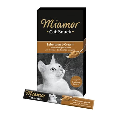 MIAMOR Cat Snack Leberwurst-Cream - przysmak w formie kremu dla kotów z wątróbką 6 x 15 g