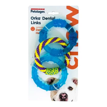PETSTAGES Orka Dental Links - trzy obręcze z mocnej gumy i sznura do gryzienia i szarpania - 3