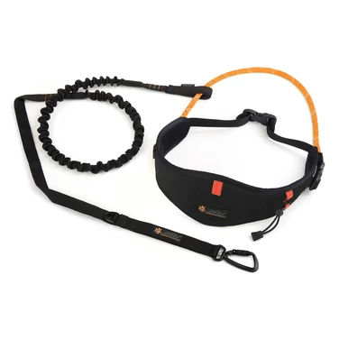 JOQU Canicross Belt + Canicross Rope Shock -  pas i lina z amortyzatorem do biegania z psem, czarny z pomarańczowym
