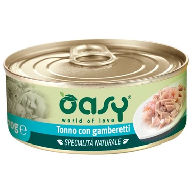 OASY Natural - uzupełniająca, mokra karma dla kota, tuńczyk z krewetkami w delikatnej galaretce 70g