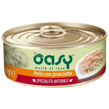 OASY Natural - uzupełniająca, mokra karma dla kota, kurczak z szynką w delikatnej galaretce 70g