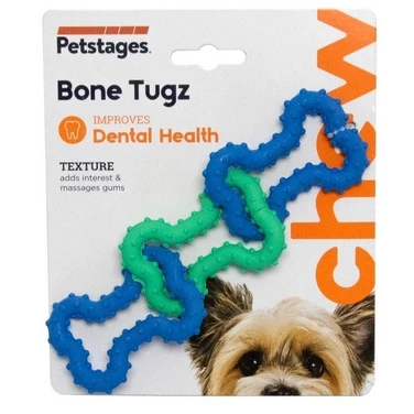 PETSTAGES bone tugz - gryzak dla małych psa i szczeniąt, 3 gumowe kosteczki połączone w łańcuch - 2