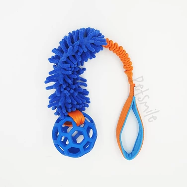 ZAYMA szarpak z mopem, amortyzatorem, wygodną rączką i piłką ażurową JW PETS Hol-ee Roller, niebiesko-pomarańczowy