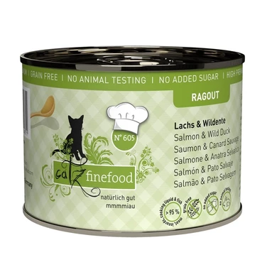 CATZ FINEFOOD Ragout - pełnoporcjowa, mokra karma dla kota, łosoś, dzik i kaczka w sosie 180 g