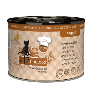 CATZ FINEFOOD Ragout - pełnoporcjowa, mokra karma dla kota, wieprzowina i cielęcina w sosie 180 g