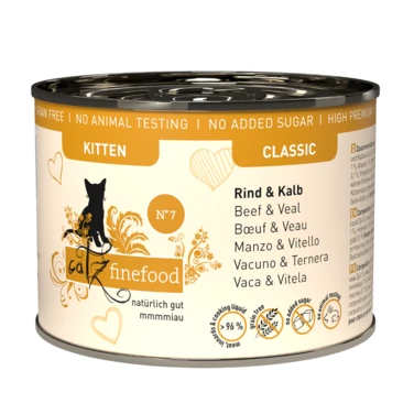 CATZ FINEFOOD Classic Kitten - bezzbożowa, mokra karma dla kociąt, wołowina i cielęcina 200 g
