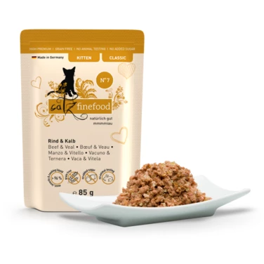 CATZ FINEFOOD Classic Kitten - bezzbożowa, mokra karma dla kociąt, wołowina i cielęcina 85 g - 2