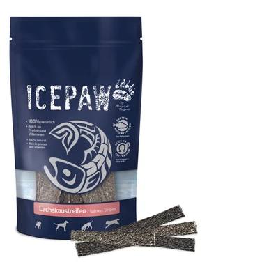 ICEPAW Lachskaustreifen - naturalne przysmaki dla psów w formie pasków, łosoś 15 szt.