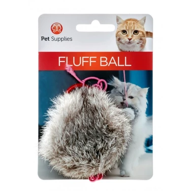 PET SUPPLIES Fluff Ball - lekki futrzany pompon, zabawka dla kota na długiej gumce