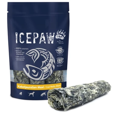 ICEPAW Kabeljaurollen Maxi - roladki do żucia dla psów, 100% skóra dorsza 3 szt.