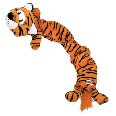 KONG® Stretchezz Jumbo tygrys - długa, pluszowa zabawka z piszczałkami i szeleszczącym wypełnieniem 70 cm - 2