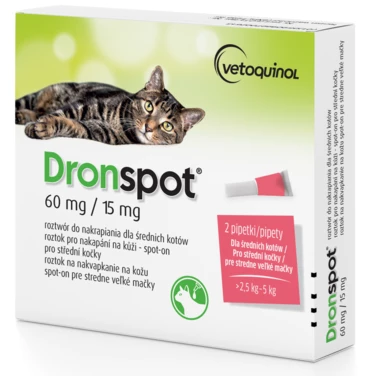 DRONSPOT - krople odrobaczające dla średnich kotów o wadze od 2,5 do 5 kg 0,7 ml