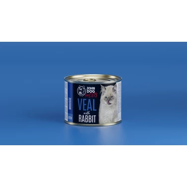 JOHN DOG for cats - pełnoporcjowa, mokra karma dla kociąt, mus z cielęciny i królika