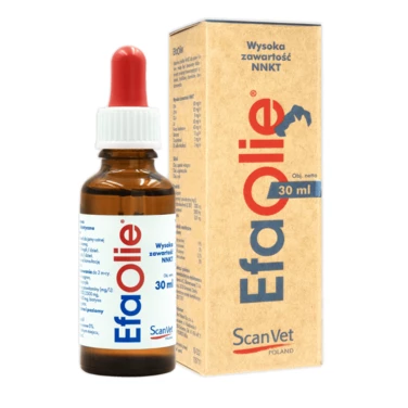 SCANVET EfaOlie - suplement poprawiający kondycję skóry i sierści dla psów, kotów i zwierząt futerkowych 30 ml