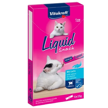 VITAKRAFT Cat Liquid Snack - przysmak dla kota w formie sosu z łososiem i kwasami Omega-3 6 x 15g