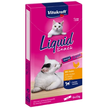 VITAKRAFT Cat Liquid Snack - przysmak dla kota w formie sosu z kurczakiem i tauryną 6 x 15 g