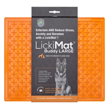 LICKIMAT Classic Buddy Large - mata do wylizywania pokarmu dla dużego psa, pomarańczowa