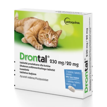 DRONTAL tabletki odrobaczające dla kotów - 1 tabletka na 4 kg masy ciała kota 2 tabletki