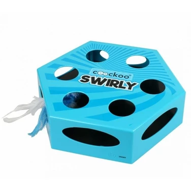 COOCKOO Swirly - interaktywna zabawka dla kota na baterie, z piórkami i piłeczką, niebieska