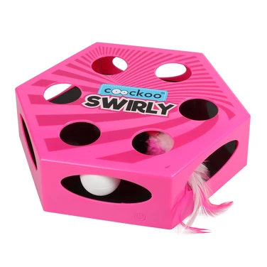 COOCKOO Swirly - interaktywna zabawka dla kota na baterie, z piórkami i piłeczką, różowa
