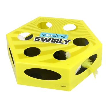 COOCKOO Swirly - interaktywna zabawka dla kota na baterie, z piórkami i piłeczką, żółta