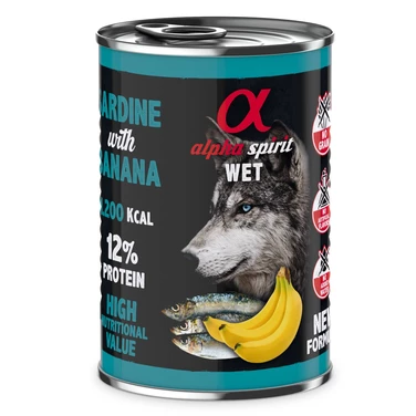 ALPHA SPIRIT wysokomięsna, monoproteinowa karma mokra dla psów - sardynki z bananem 400g
