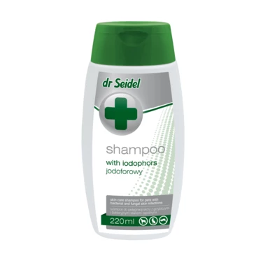 DR SEIDEL - szampon jodoforowy do stosowania w zakażeniach bakteryjnych i grzybiczych skóry dla psów i kotów 220 ml