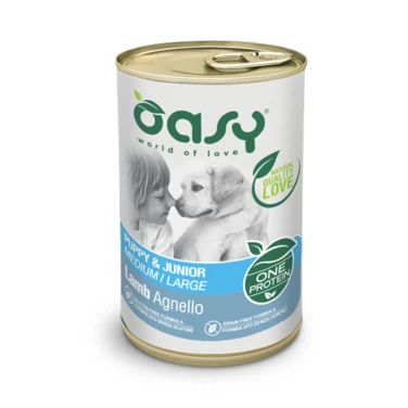 OASY One Protein Puppy&Junior Medium/Large - monobiałkowa, mokra karma dla szczeniąt w formie pasztetu, jagnięcina 400g