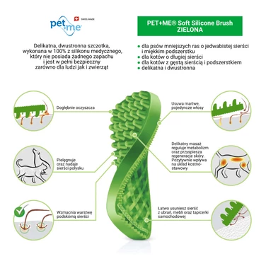 PET+ME Soft Silicone Brush Green - szczotka silikonowa dla małych psów i kotów z długą, gęstą sierścią - 2