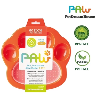 PET DREAM HOUSE Paw 2in1 mini- miska spowalniająca i mata do wylizywania 2w1, pomarańczowa