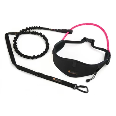 JOQU Canicross Belt + Canicross Rope Shock -  pas i lina z amortyzatorem do biegania z psem, czarny z różowym