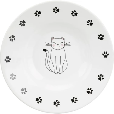 TRIXIE miska ceramiczna dla kota, biały talerzyk z kotkiem i łapkami 200 ml
