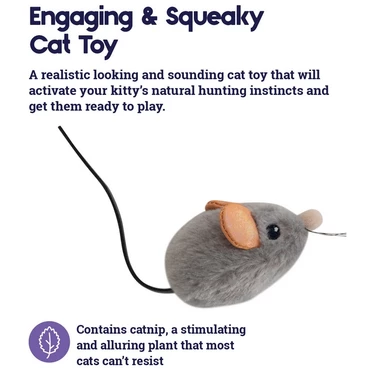 PETSTAGES Squeak Squeak Mouse - piszcząca, pluszowa myszka dla kota aktywowana przez dotyk - 4
