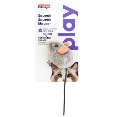 PETSTAGES Squeak Squeak Mouse - piszcząca, pluszowa myszka dla kota aktywowana przez dotyk - 6