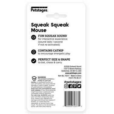 PETSTAGES Squeak Squeak Mouse - piszcząca, pluszowa myszka dla kota aktywowana przez dotyk - 7
