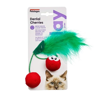 PETSTAGES Dental Cherries - zabawka czyszcząca kocie zęby, wisienki z piórkami i dzwoneczkiem