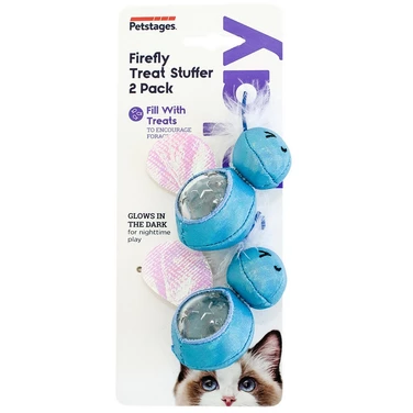 PETSTAGES Firefly Treat Stuffers - świetliki na kocie przysmaki, świecąca w ciemności zabawka dla kota, 2 sztuki