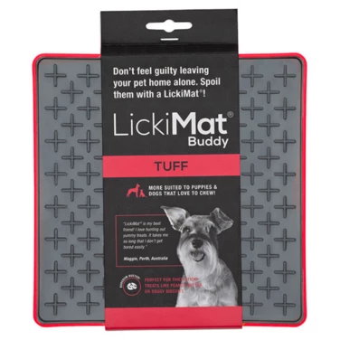 LICKIMAT Tuff Buddy Deluxe - mata do wylizywania pokarmu dla psa lub kota, czerwona