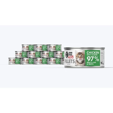 JOHN DOG for cats Fillets - pełnoporcjowa,  mokra karma dla kociąt, filet z kurczaka i łososia - 3