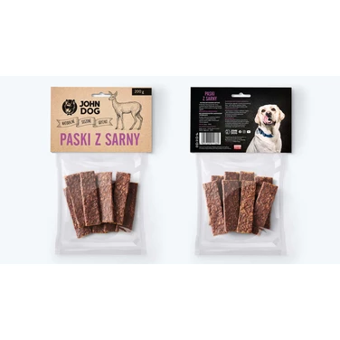 JOHN DOG paski z sarny, zdrowa przekąska dla psów dorosłych i szczeniąt, 100% mięsa, 200 g