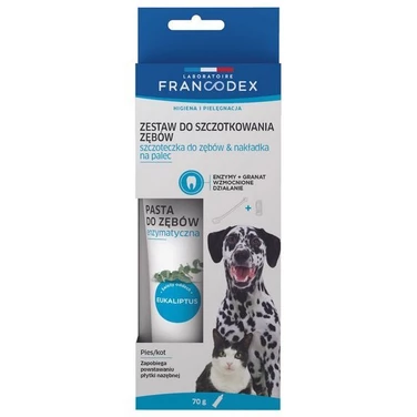 FRANCODEX zestaw do szczotkowania zębów - enzymatyczna pasta do zębów, szczoteczka i nakładka na palec dla psów i kotów