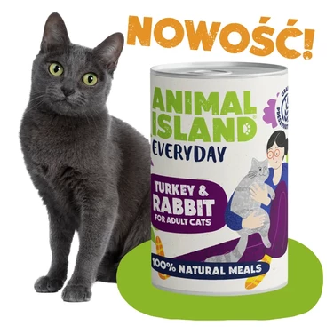 ANIMAL ISLAND Everyday - pełnoporcjowa mokra karma dla kotów, indyk z królikiem 400g - 2